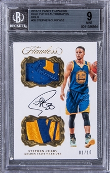 2016-17 Panini Flawless Dual Patch Auto Gold #DPA-SCU Stephen Curry Signed Card (#01/10) - BGS MINT 9/BGS9